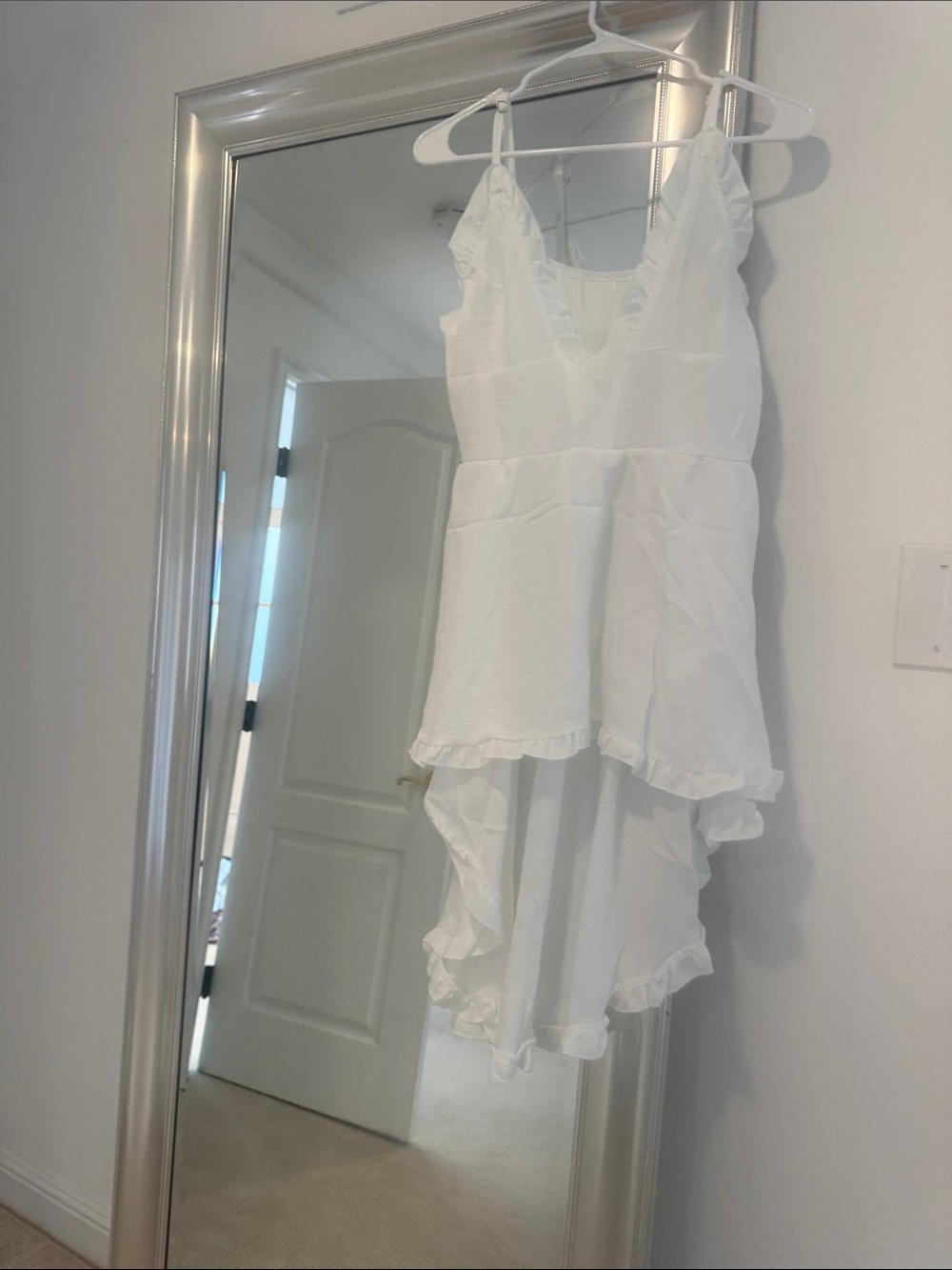 Beach Cover  White Ruffled Mini Dress